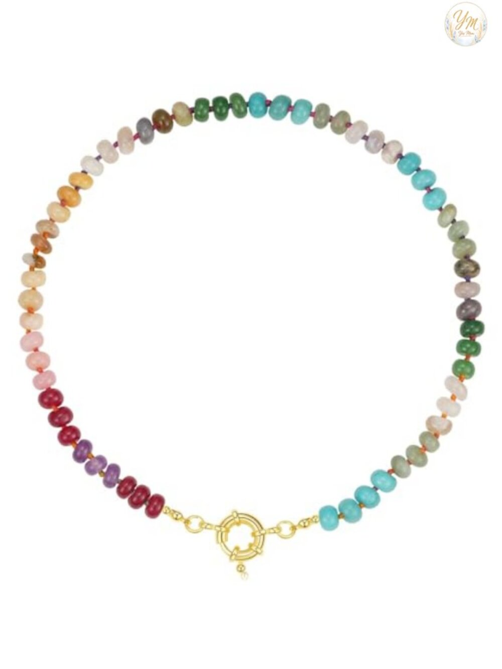 Handmade Natural Gemstone Beaded Necklace 14K Gold Plated Copper Choker